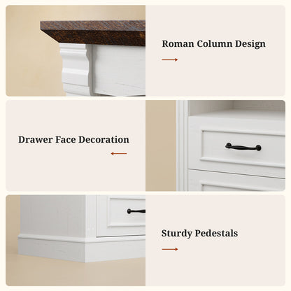 Farmhouse LED Nightstand with Charging Station White