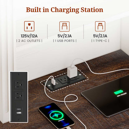 Farmhouse LED Nightstand with Charging Station White