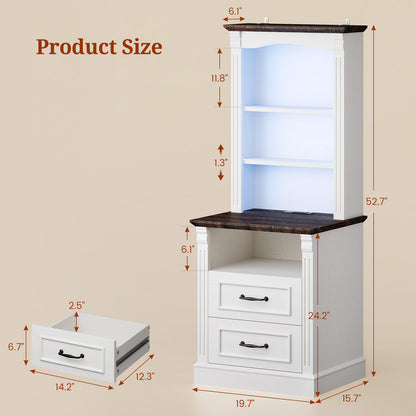 Farmhouse LED Nightstand with Charging Station White