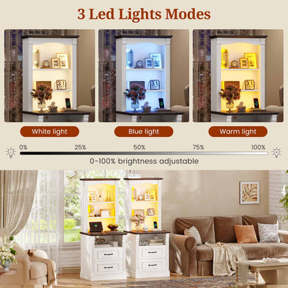 Farmhouse LED Nightstand with Charging Station White