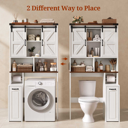 Farmhouse Over The Toilet Storage Cabinet with Slide Barn Doors White