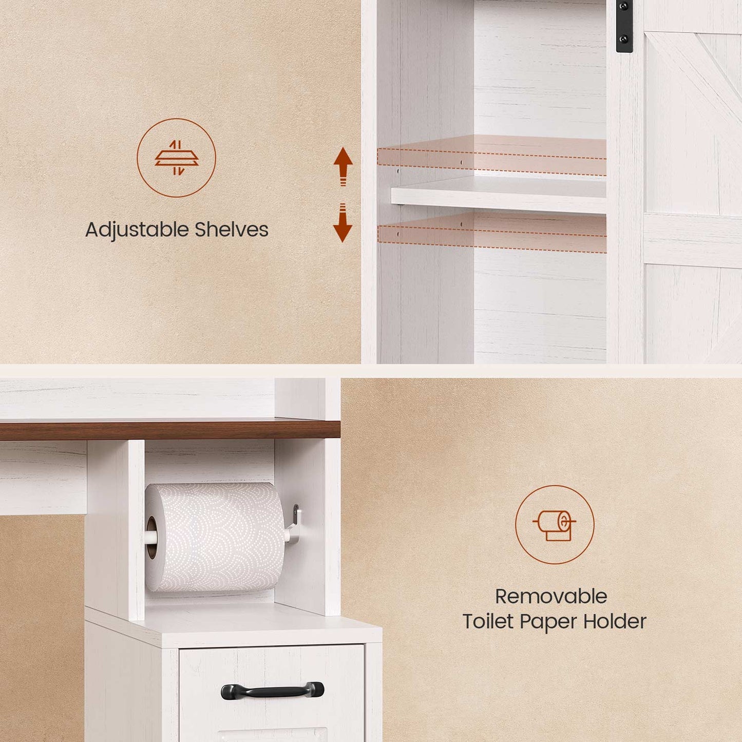 Farmhouse Over The Toilet Storage Cabinet with Slide Barn Doors White