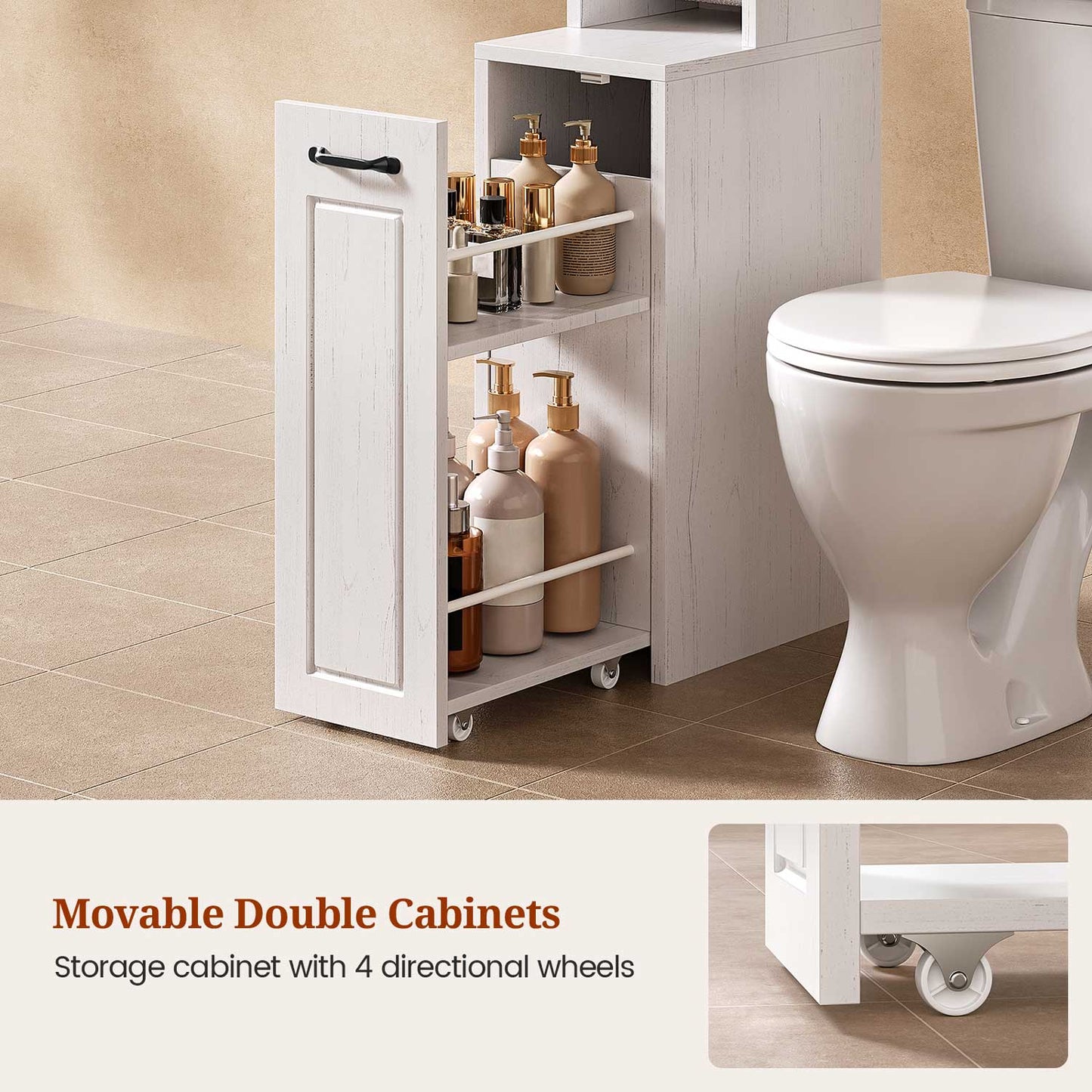 Farmhouse Over The Toilet Storage Cabinet with Slide Barn Doors White
