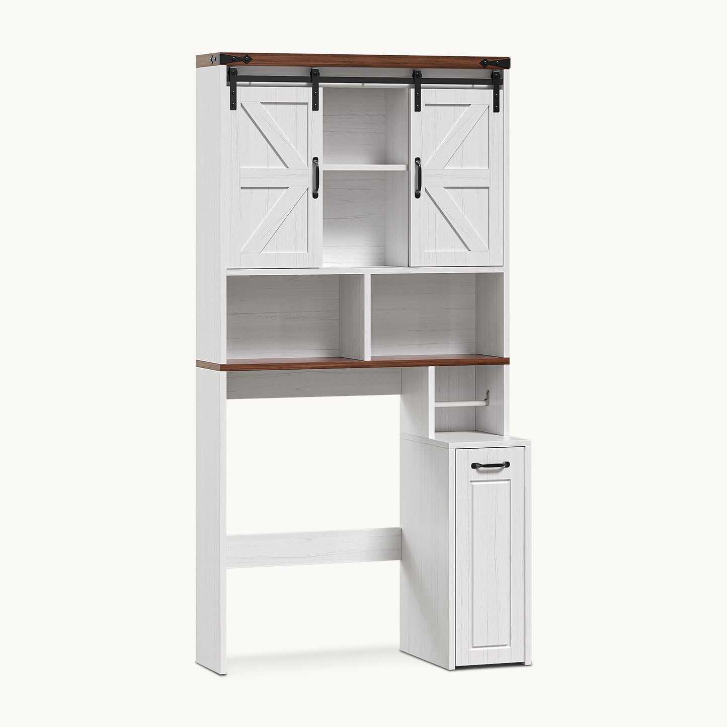 Farmhouse Over The Toilet Storage Cabinet with Slide Barn Doors White