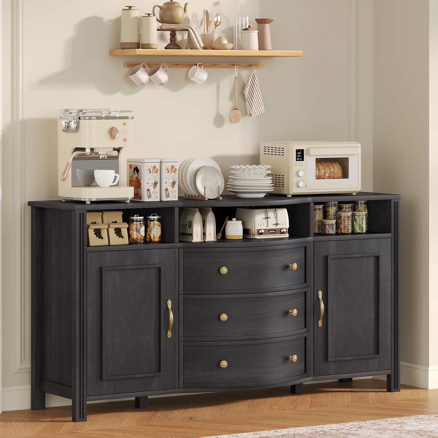 Farmhouse Buffet Cabinet with Storage & 3 Drawers Grey