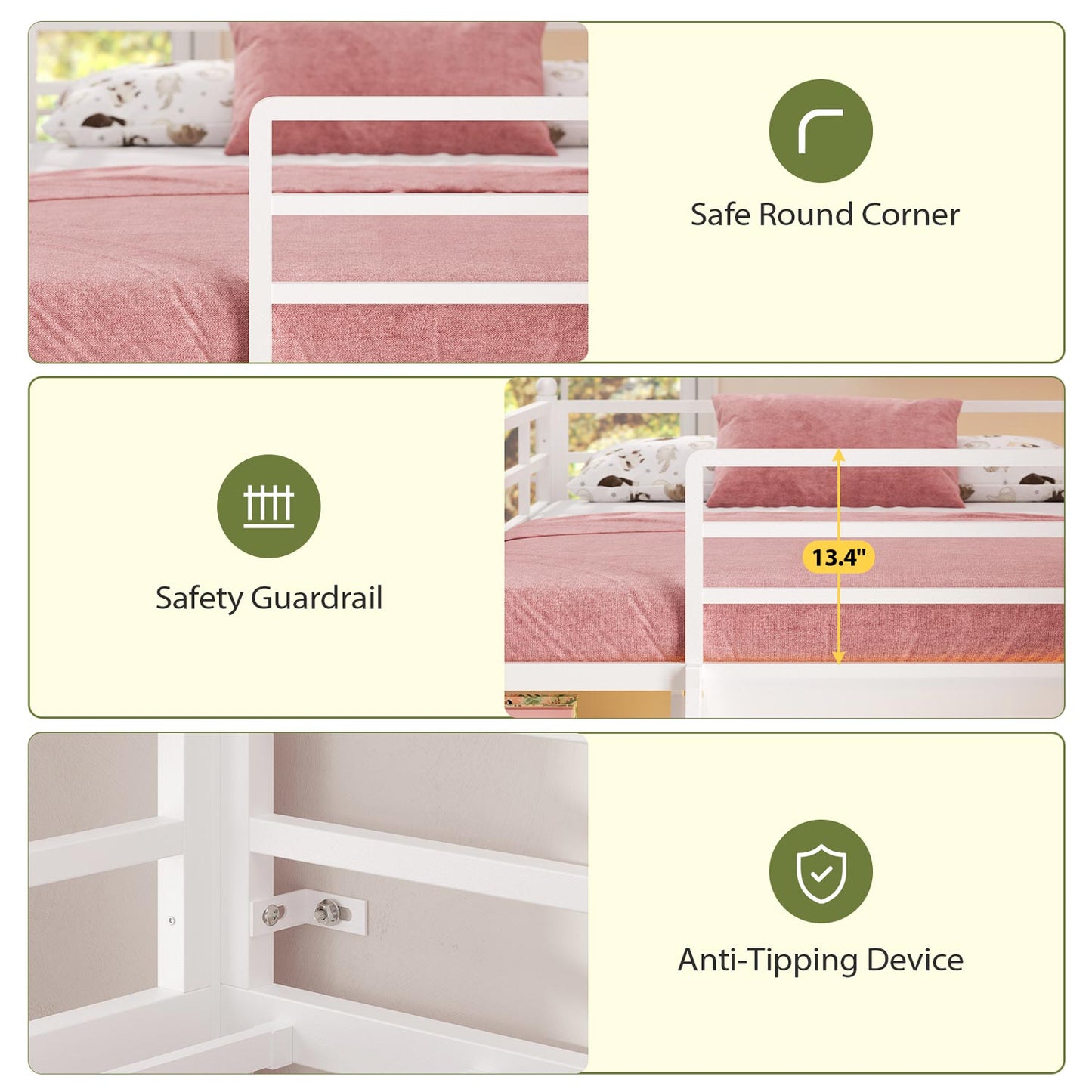 Kids Twin Loft Bed with Pull-Out Rolling Bookshelf & LED Light White