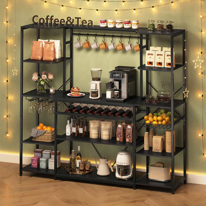 Large Bakers Rack with Power Outlet & Storage Shelves Black