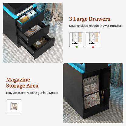 Narrow Nightstand with Charging Station Black