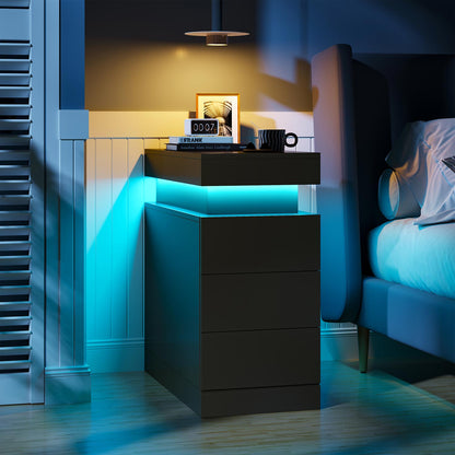 Narrow Nightstand with Charging Station Black