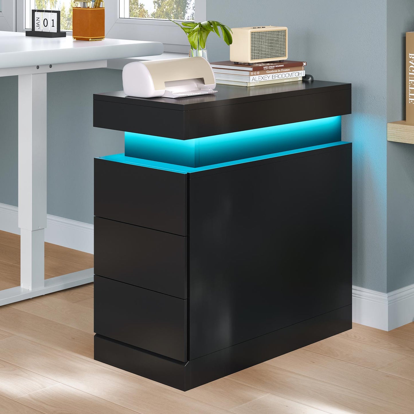Narrow Nightstand with Charging Station Black