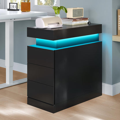 Narrow Nightstand with Charging Station Black