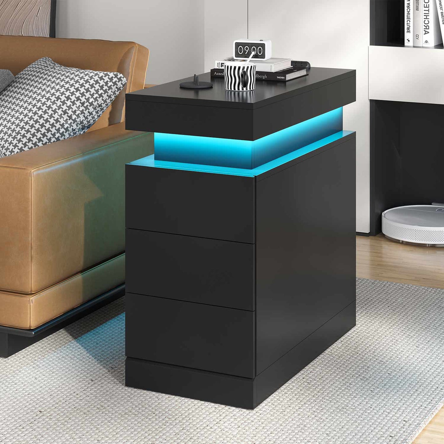 Narrow Nightstand with Charging Station Black