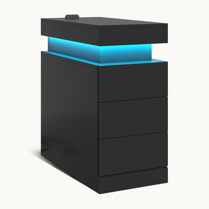 Narrow Nightstand with Charging Station Black