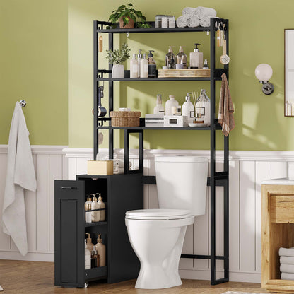 Over The Toilet Storage Cabinet with Pulley Drawer Black