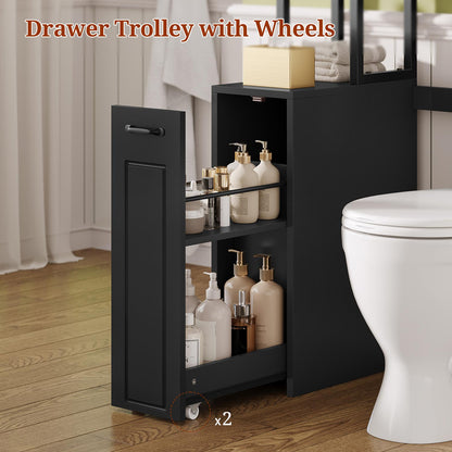 Over The Toilet Storage Cabinet with Pulley Drawer Black