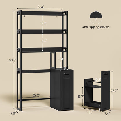Over The Toilet Storage Cabinet with Pulley Drawer Black