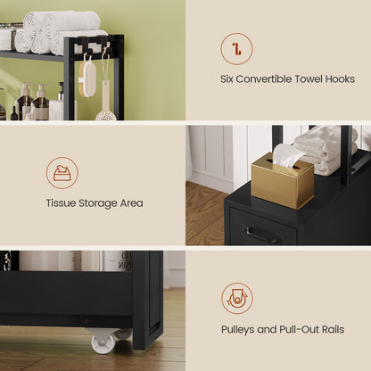 Over The Toilet Storage Cabinet with Pulley Drawer Black