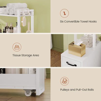 Over The Toilet Storage Cabinet with Pulley Drawer White
