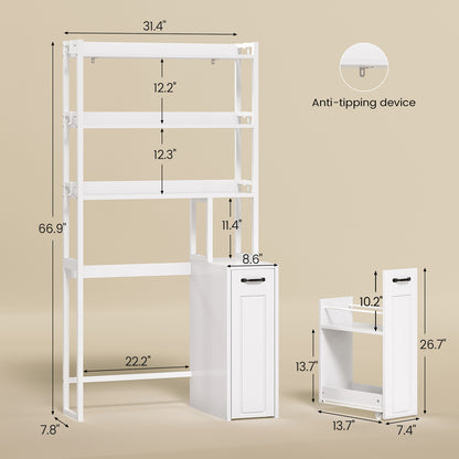 Over The Toilet Storage Cabinet with Pulley Drawer White