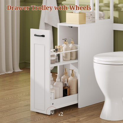 Over The Toilet Storage Cabinet with Pulley Drawer White