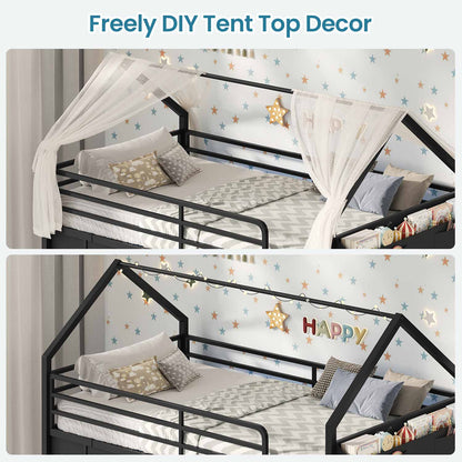 Twin Low Loft Bed with 6 Drawers Stuffed Animal Storage and LED Lights Black