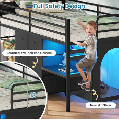 Twin Size Low Loft Bed with Desk and 6 Storage Drawers for Kids Black
