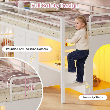 Twin Size Low Loft Bed with Desk and 6 Storage Drawers for Kids White