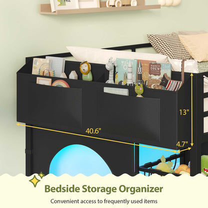 Twin Size Low Loft Bed with RGB Lights & 8 Drawers Black