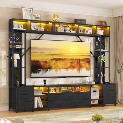 Wall Unit TV Stand with 11 Fabric Drawers & LED Lights Black