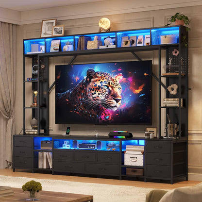 Wall Unit TV Stand with 11 Fabric Drawers & LED Lights Black