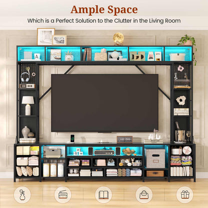 Wall Unit TV Stand with 11 Fabric Drawers & LED Lights Black