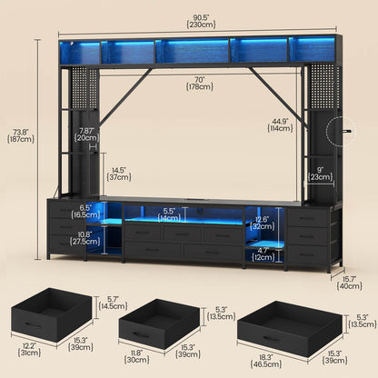 Wall Unit TV Stand with 11 Fabric Drawers & LED Lights Black