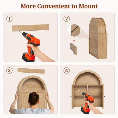 23.6 x 30.3" Arched Bathroom Wall Cabinet Oak