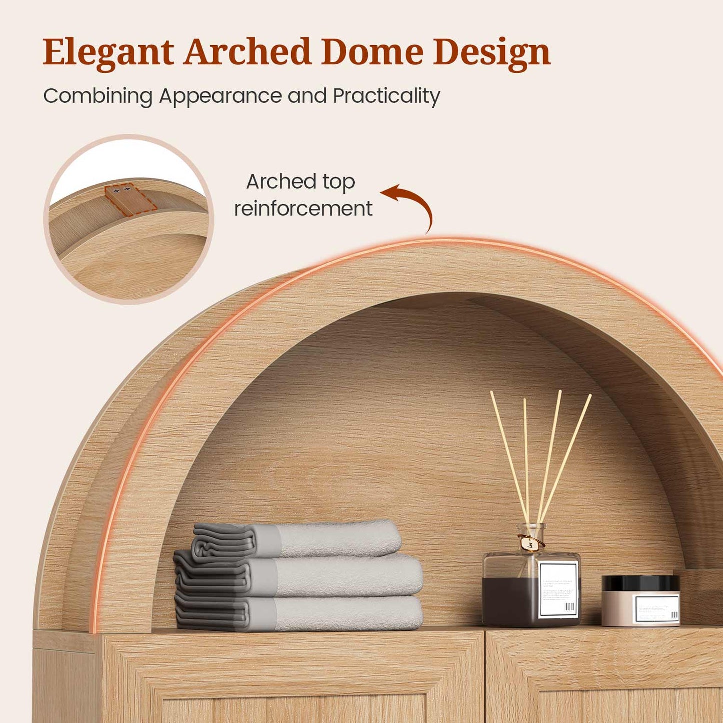 23.6 x 30.3" Arched Bathroom Wall Cabinet Oak