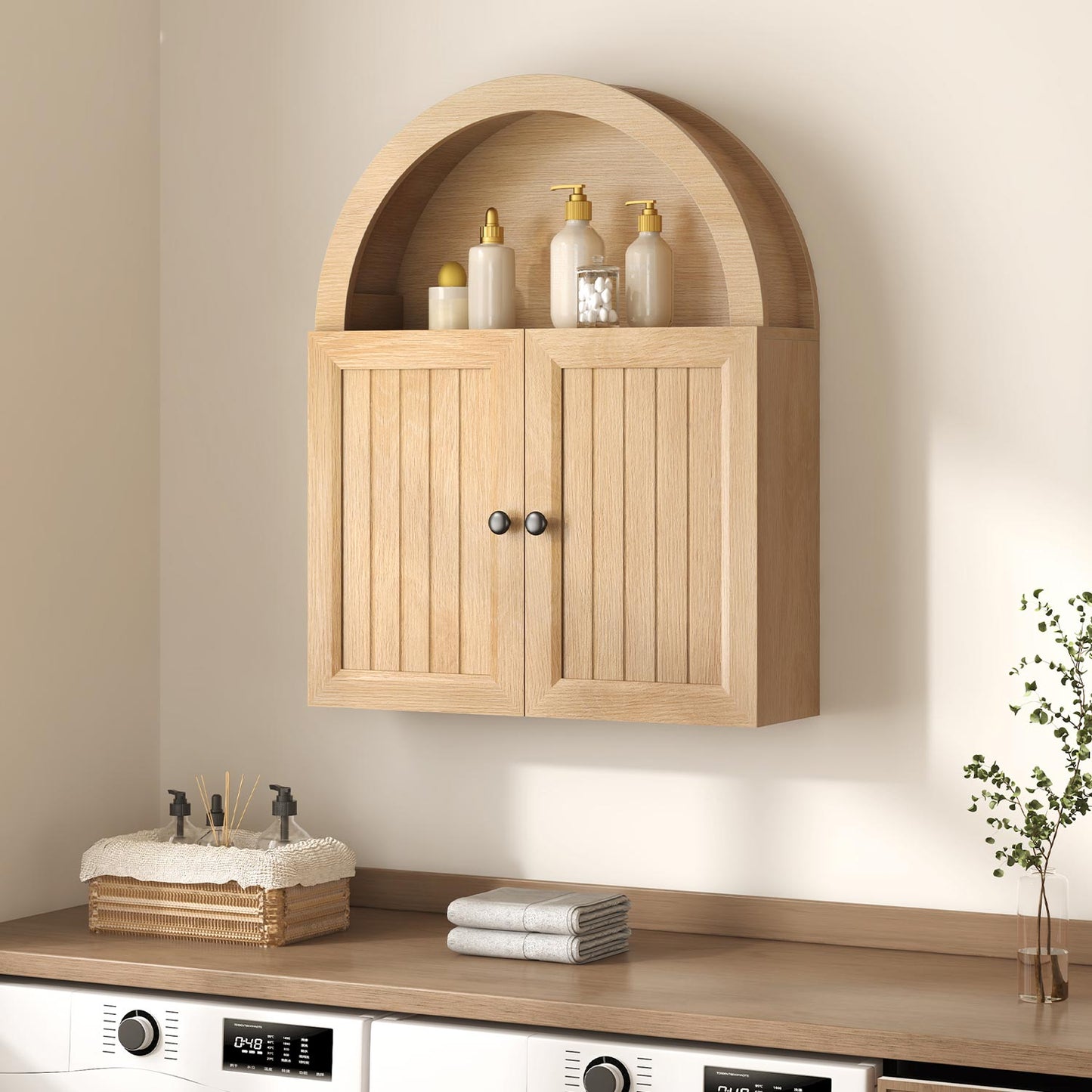 23.6 x 30.3" Arched Bathroom Wall Cabinet Oak