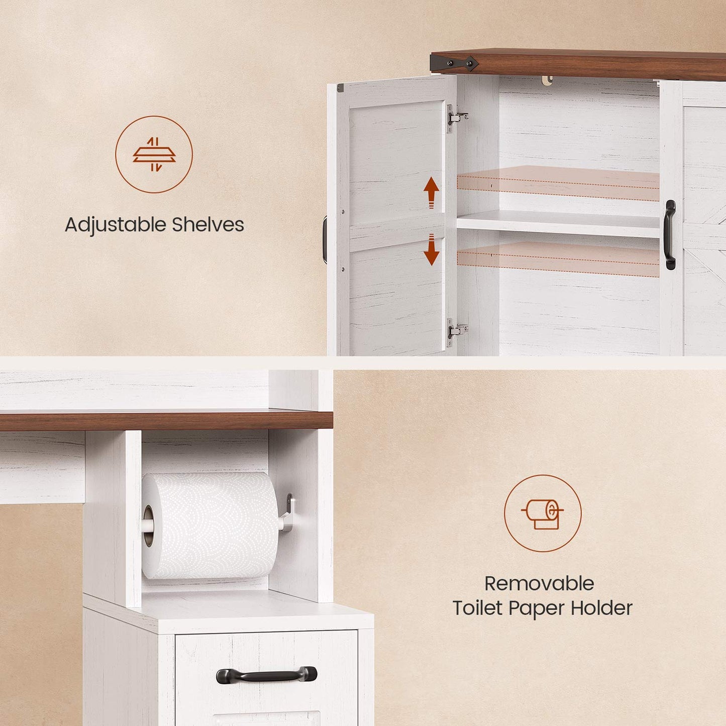 Farmhouse Over The Toilet Storage Cabinet with Pulley White