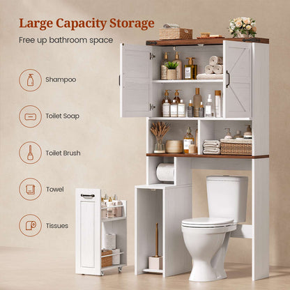 Farmhouse Over The Toilet Storage Cabinet with Pulley White