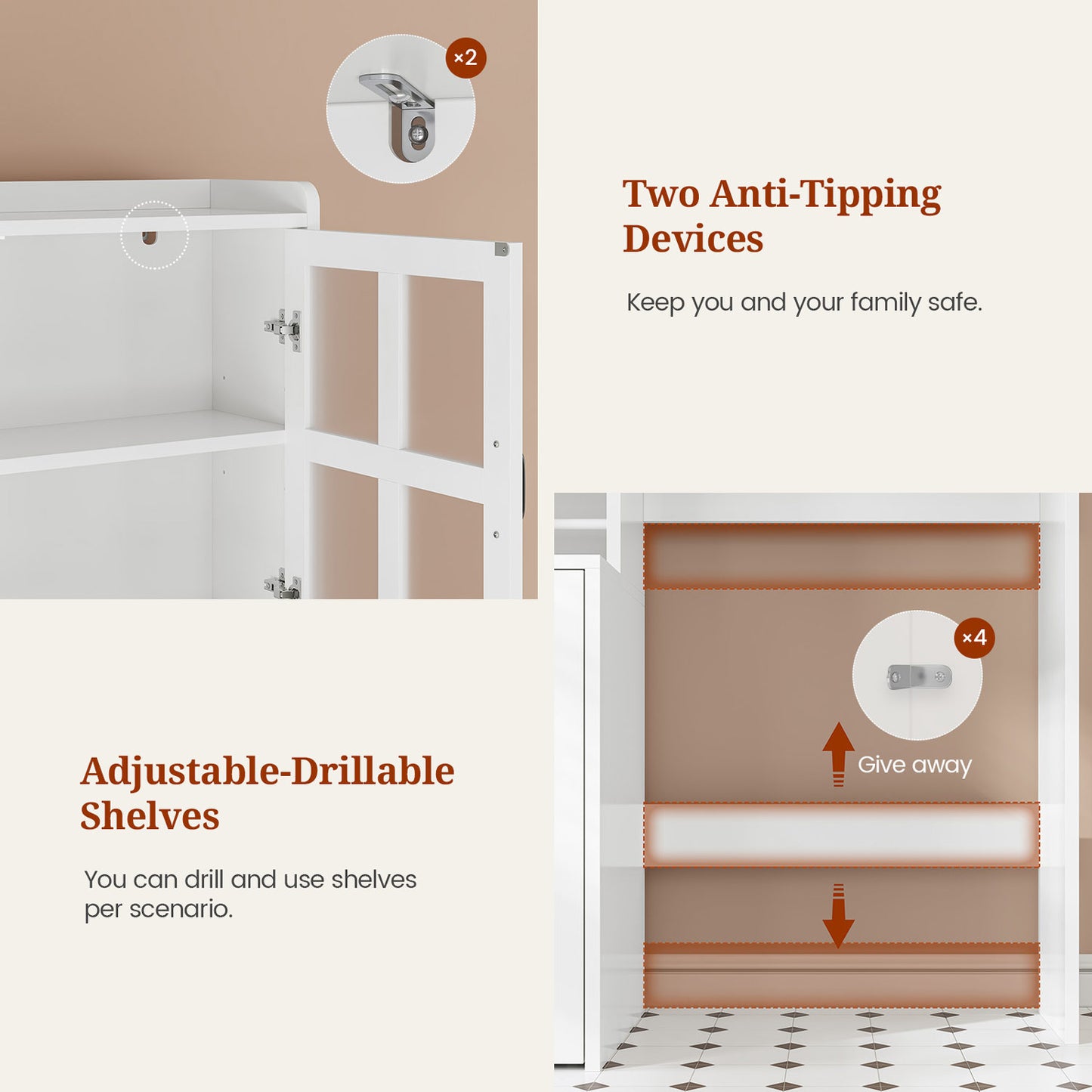 Over The Toilet Storage Cabinet with Frosted Mirror and Pulley White