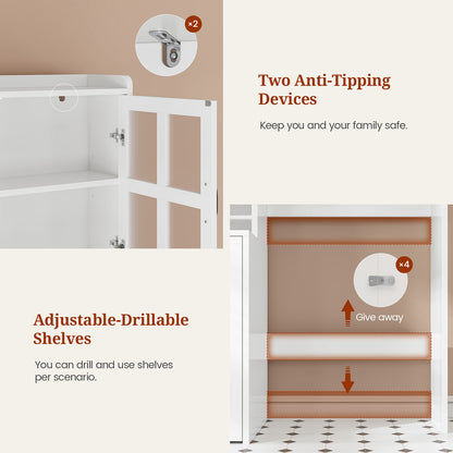 Over The Toilet Storage Cabinet with Frosted Mirror and Pulley White