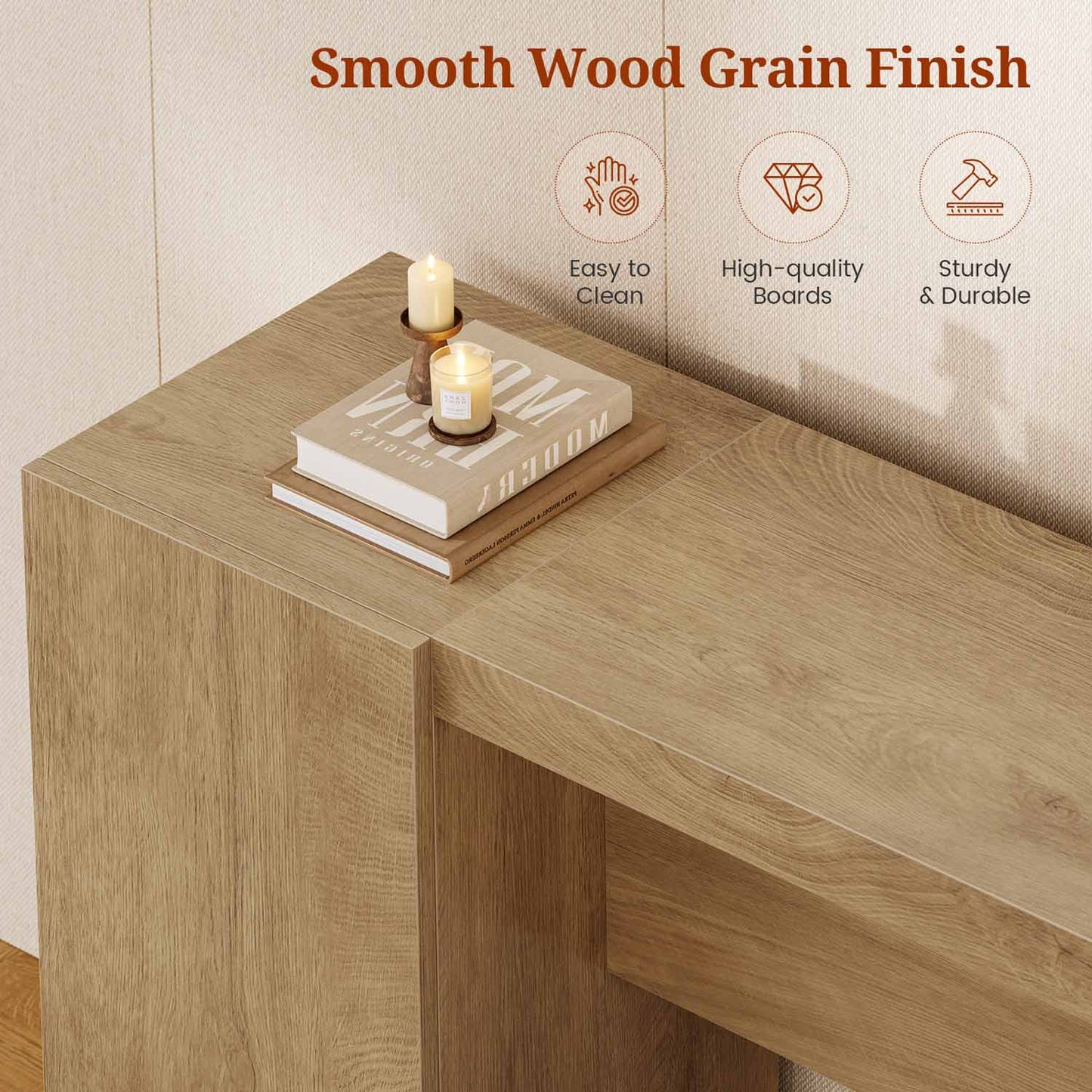 70.9 Inch Console Table with 2 Storage Cabinets Natural Oak