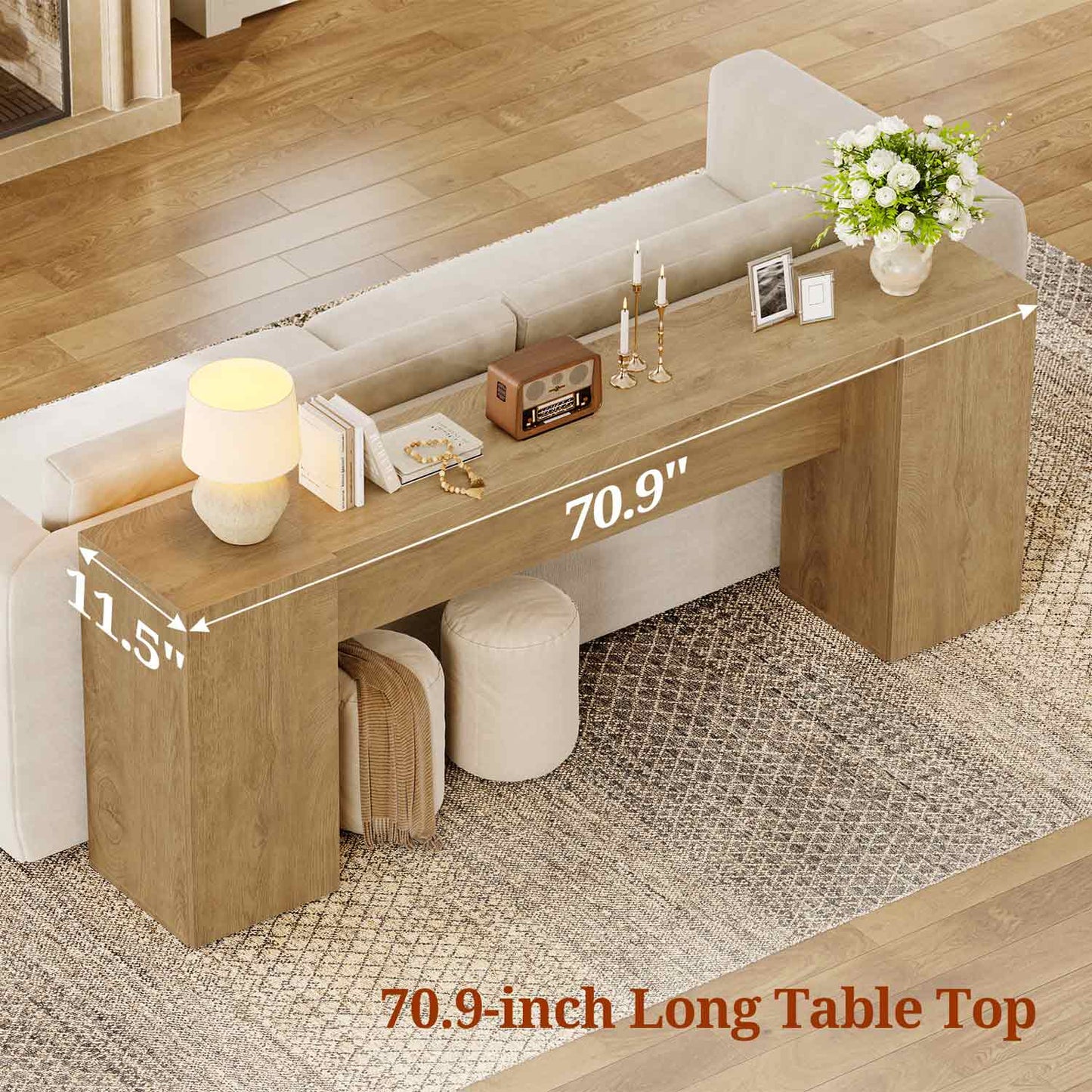 70.9 Inch Console Table with 2 Storage Cabinets Natural Oak
