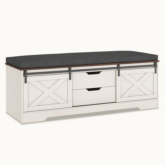 Farmhouse Storage Bench with Slide Barn Doors