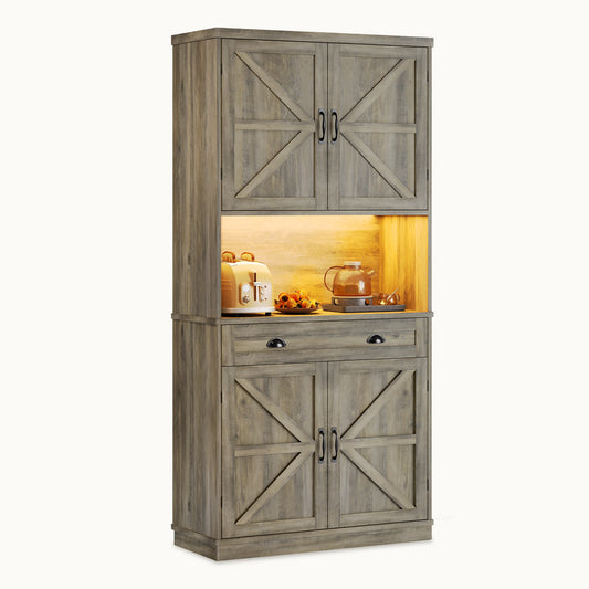 Farmhouse Kitchen Pantry Cabinet with Adjustable Shelves Grey