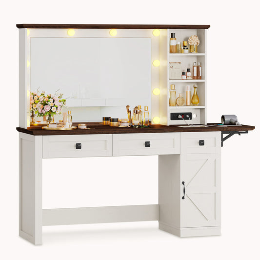 3 Lights Mode Makeup Vanity with Charging Station White