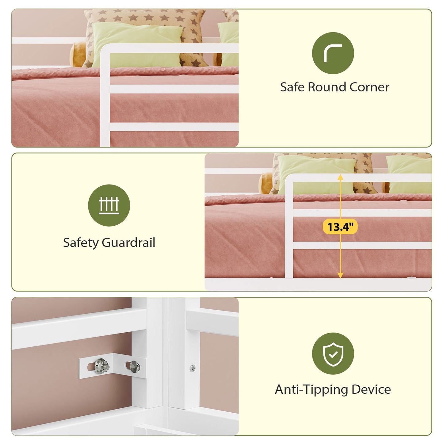 Full Over Twin Bunk Bed with 8 Fabric Drawers & LED Lights White