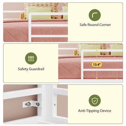 Full Over Twin Bunk Bed with 8 Fabric Drawers & LED Lights White