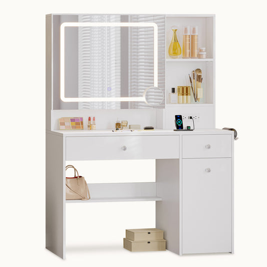 35.4" Normal Makeup Vanity with Pull-Out LED Mirror White
