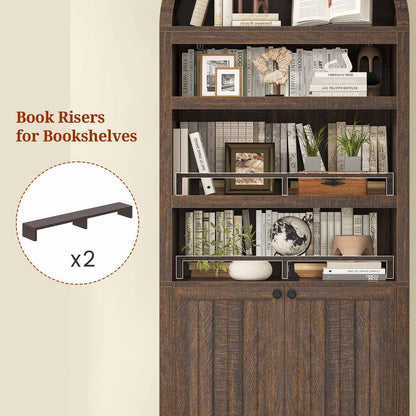 81 Inches Tall Arched 6-Tier Bookcase with Door Walnut Brown