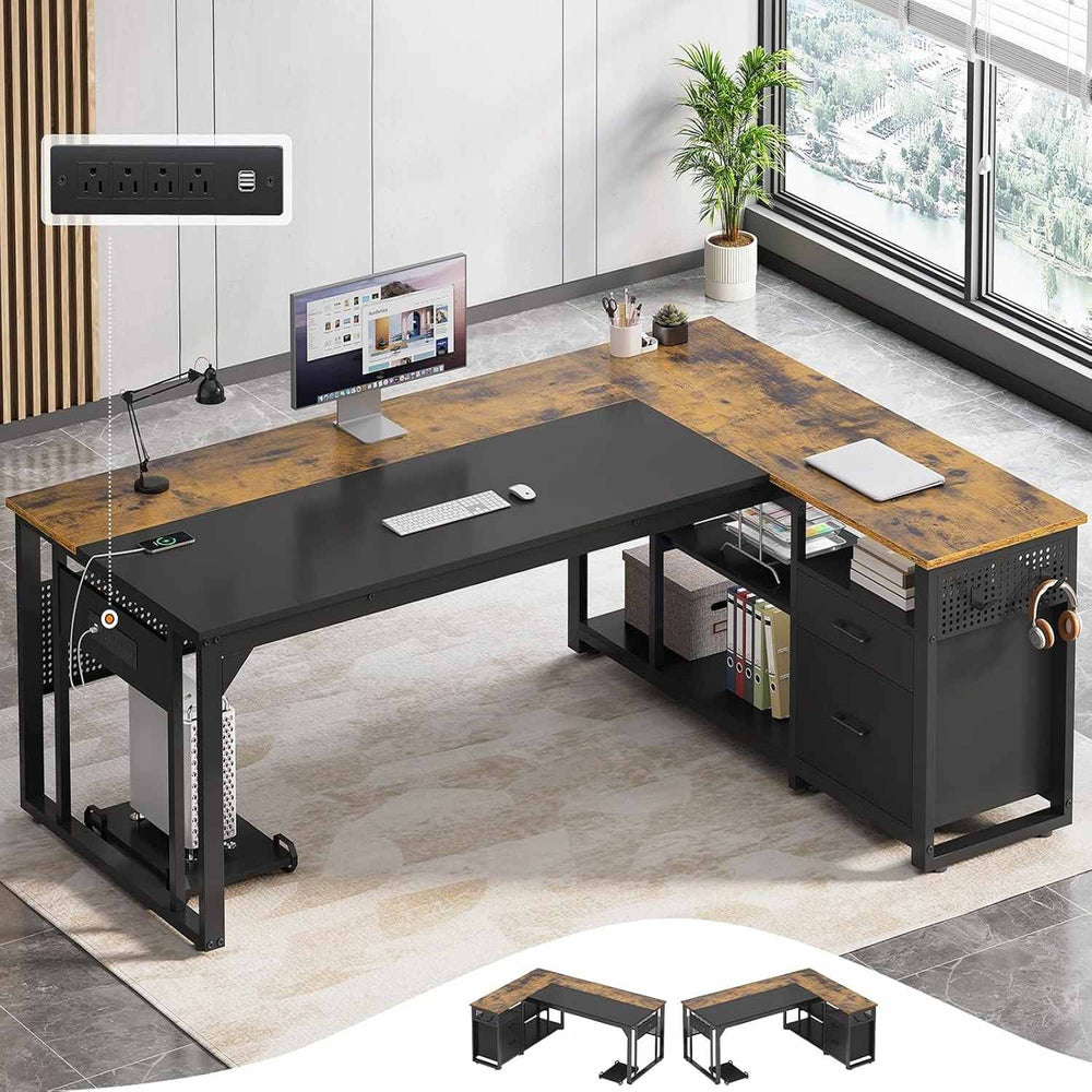 71 in Reversible L Shaped Executive Desk Brown