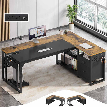 71 in Reversible L Shaped Executive Desk Brown